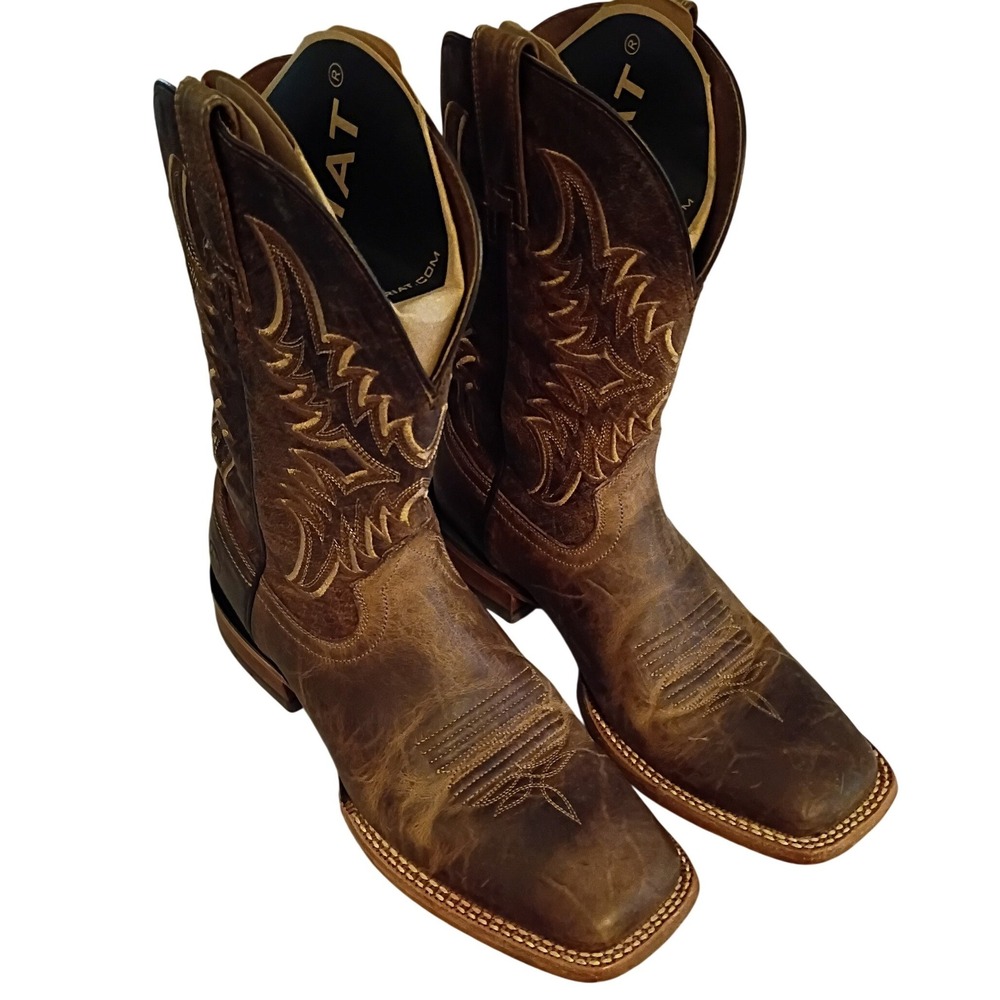 Ariat Point Ryder Cowboy Boots Mens 10 D Brown Leather Square Toe Stitching